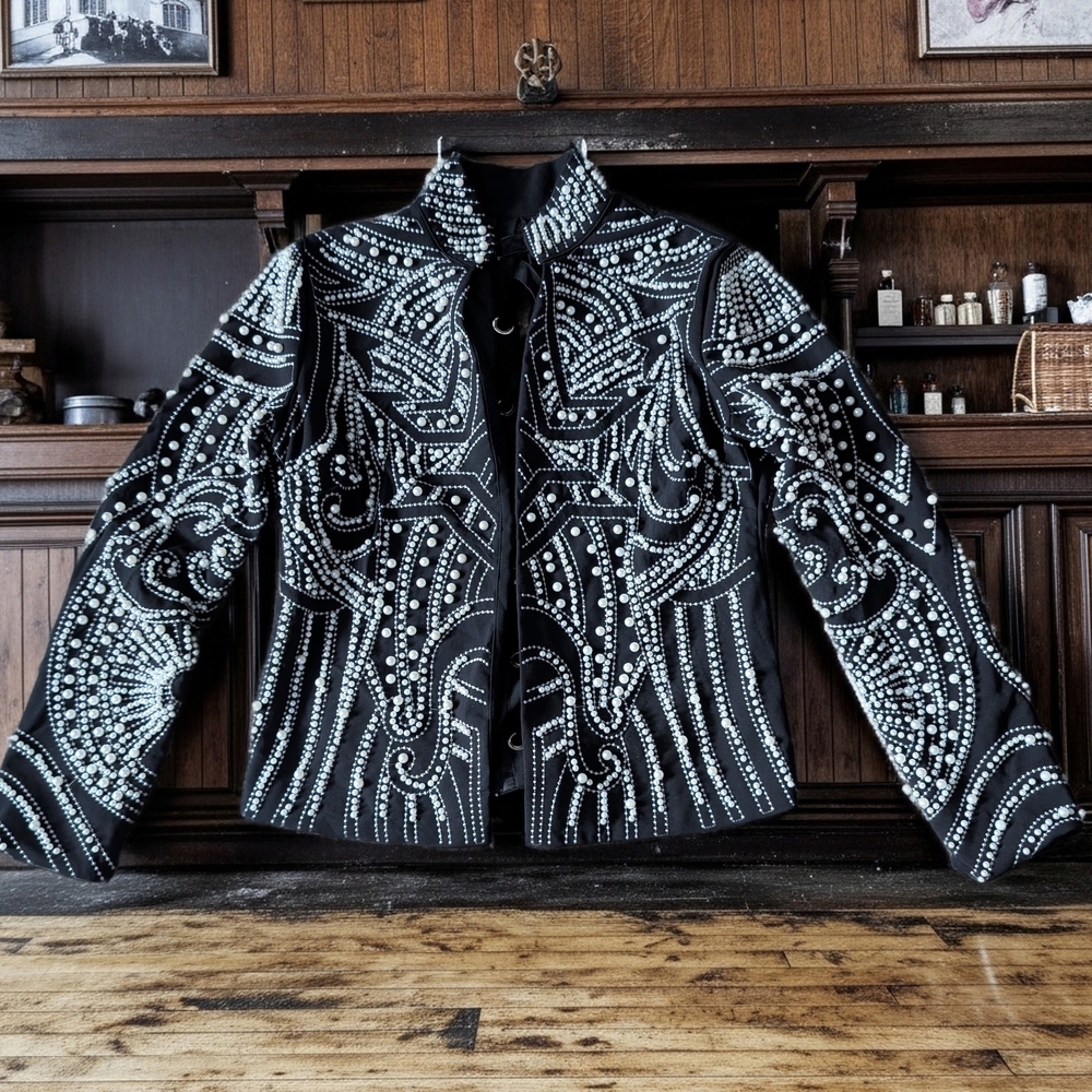 Black Embellished Studded Blazer Jacket